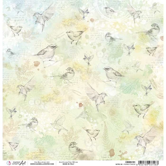 Ciao Bella Poemes D’Amour Paper Sheet 12"X12" 1 Sheet-3