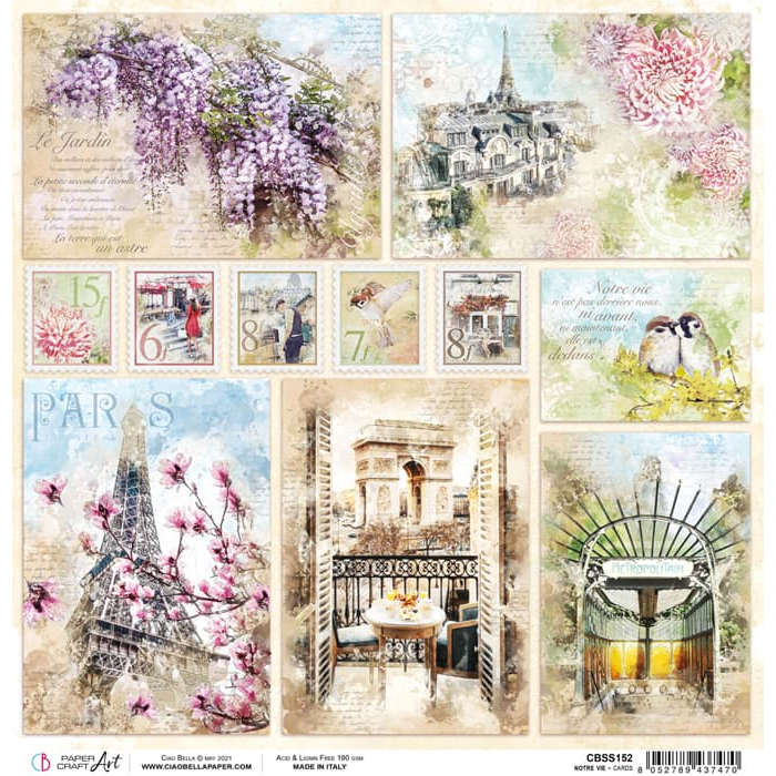 Ciao Bella Notre Vie Cards Paper Sheet 12"X12" 1 Sheet-2