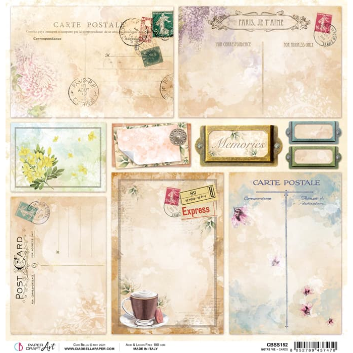Ciao Bella Notre Vie Cards Paper Sheet 12"X12" 1 Sheet-3