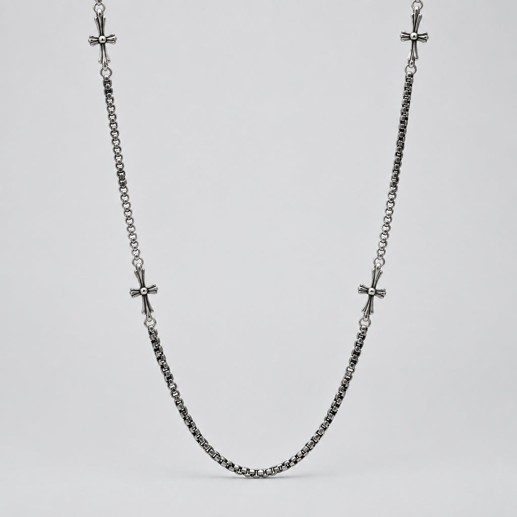 Men’s Oxidized Stainless Steel Round Link Chain and Crosses Biker Jewelry-1