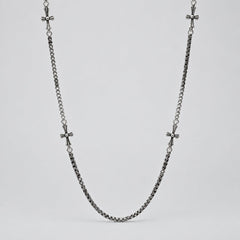 Men’s Oxidized Stainless Steel Round Link Chain and Crosses Biker Jewelry-1