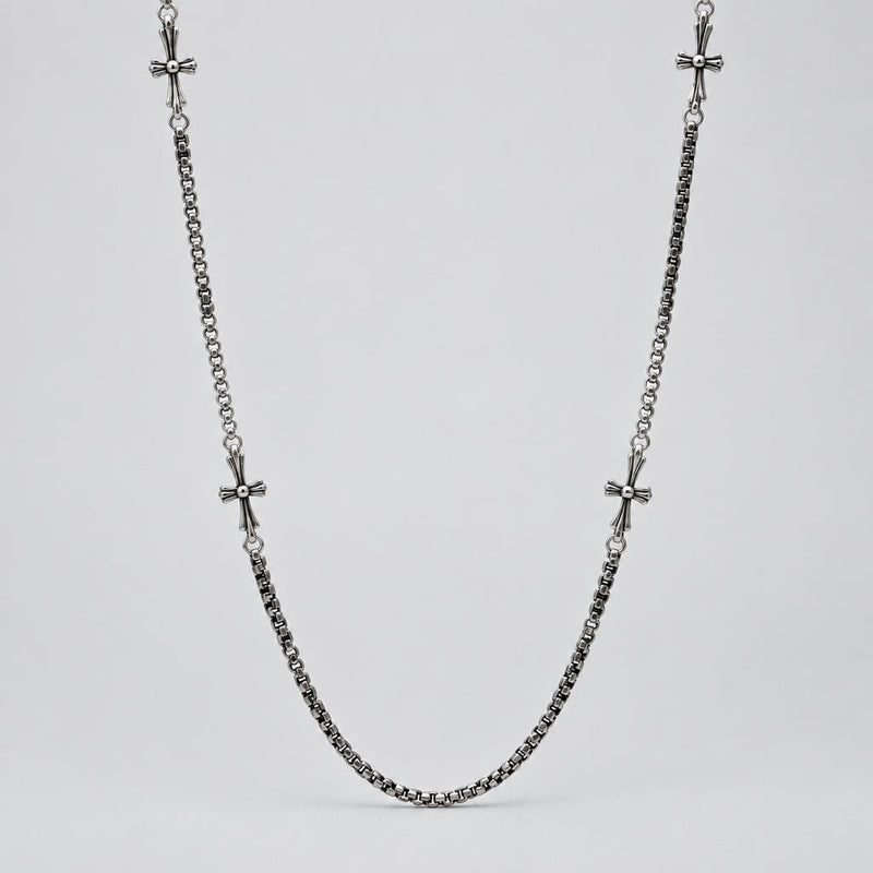 Men’s Oxidized Stainless Steel Round Link Chain and Crosses Biker Jewelry-1