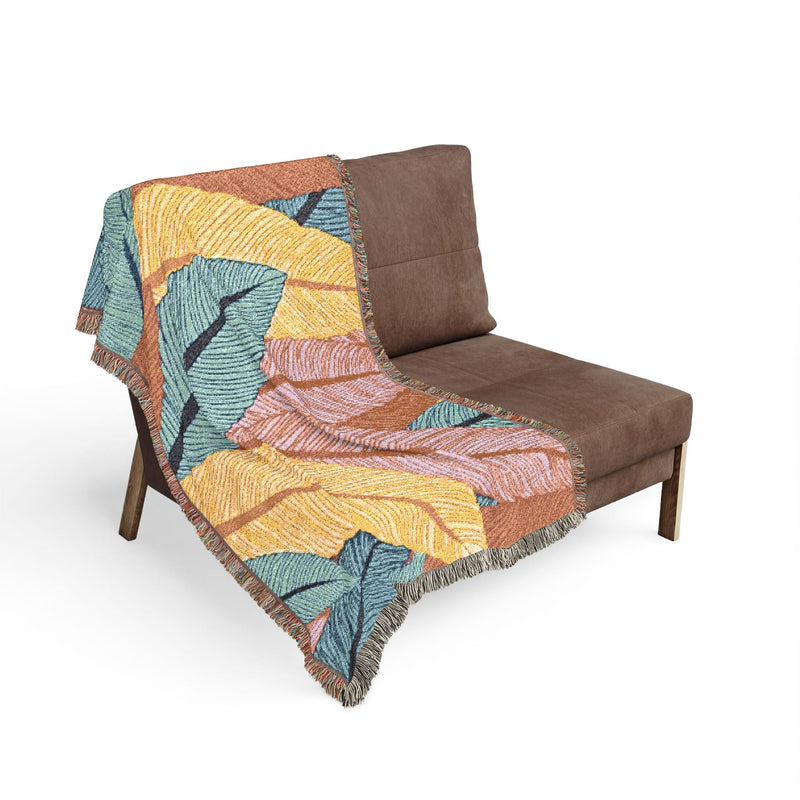 Tropical Leaf Woven Blanket — Boho Throw for Living Room, Bedroom & Patio-10