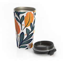 Autumn Foliage Floral Travel Mug | Orange Blue Leaf Pattern-6