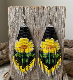 Flower Beaded Earrings ( Yellow )-2
