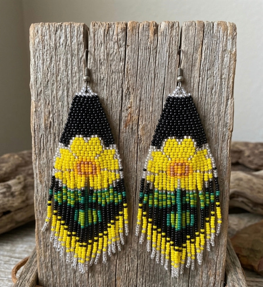 Flower Beaded Earrings ( Yellow )-2