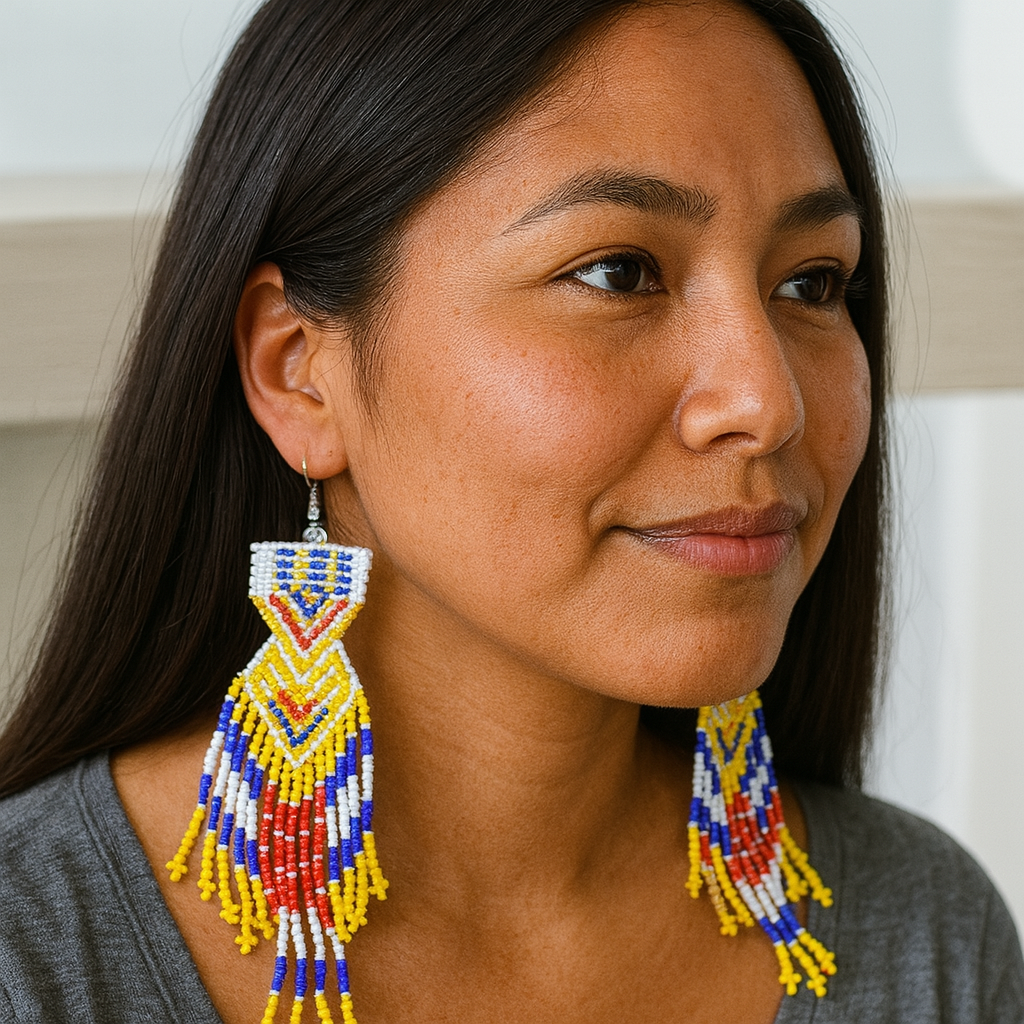 Yellow Purple Sunset Path Beaded Earrings-2