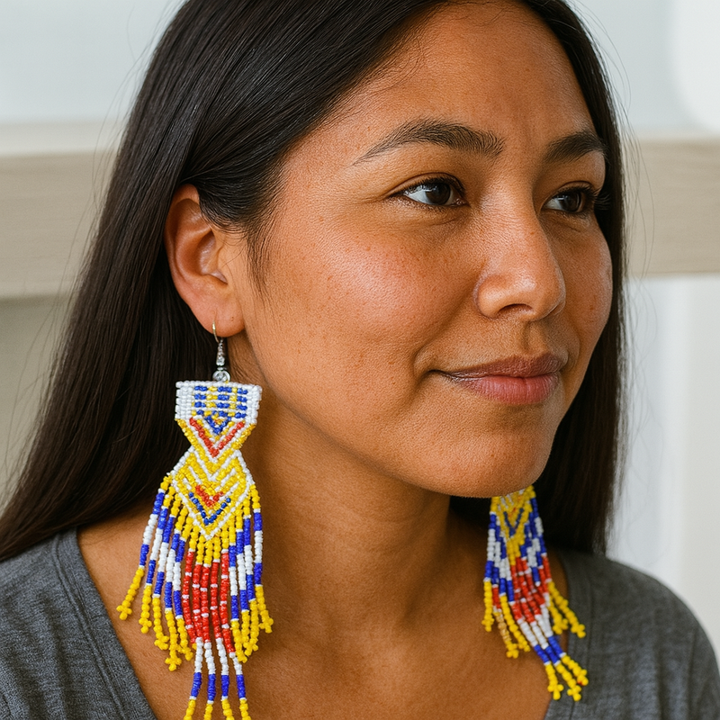 Yellow Purple Sunset Path Beaded Earrings-2