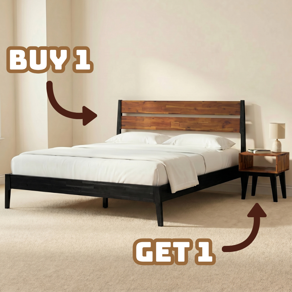 [Buy 1 Get 1] Callisto Solid Wood Bed Frame and Nightstand-2