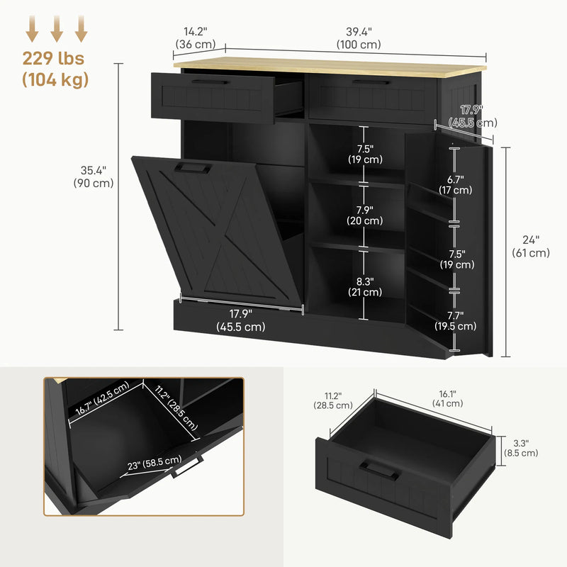 10-Gallon Tilt-Out Trash Cabinet – Hidden Garbage Bin Storage with 2 Drawers (United States & Canada Delivery Only)-3