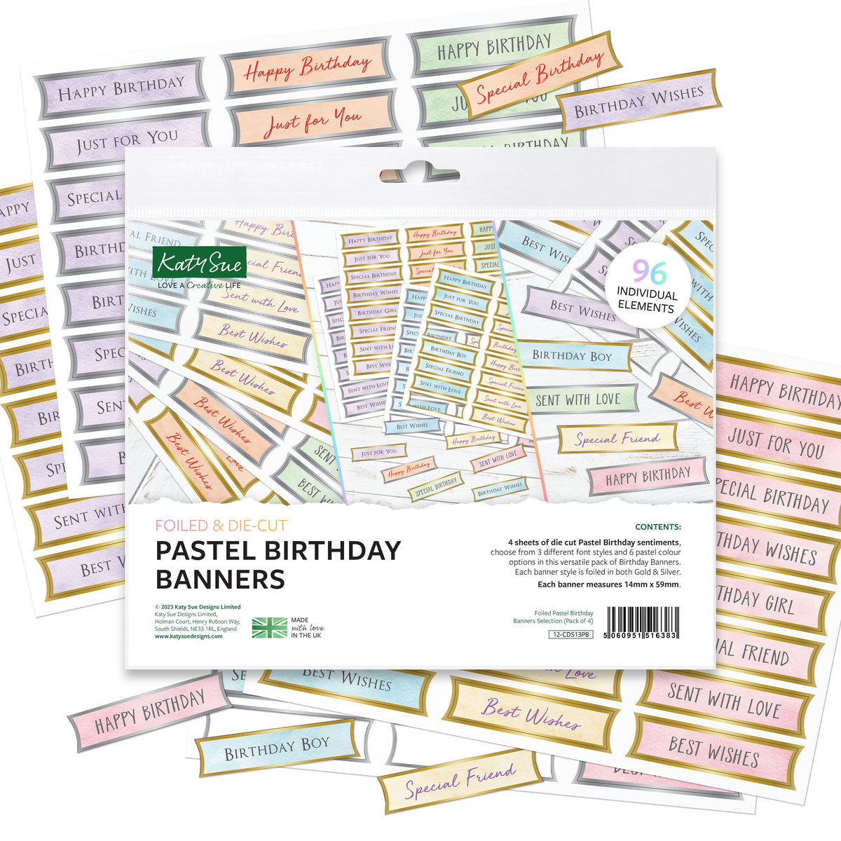 Foiled Pastel Birthday Banners Selection, 4 Sheets-1