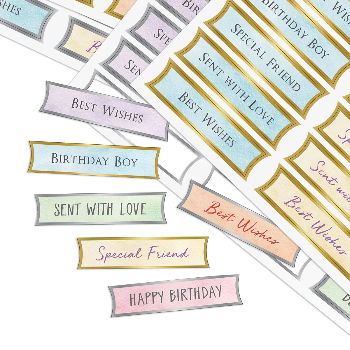 Foiled Pastel Birthday Banners Selection, 4 Sheets-5