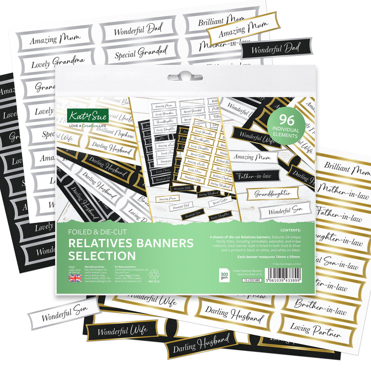 Foiled Relatives Banners Selection, 96 Sentiments-1