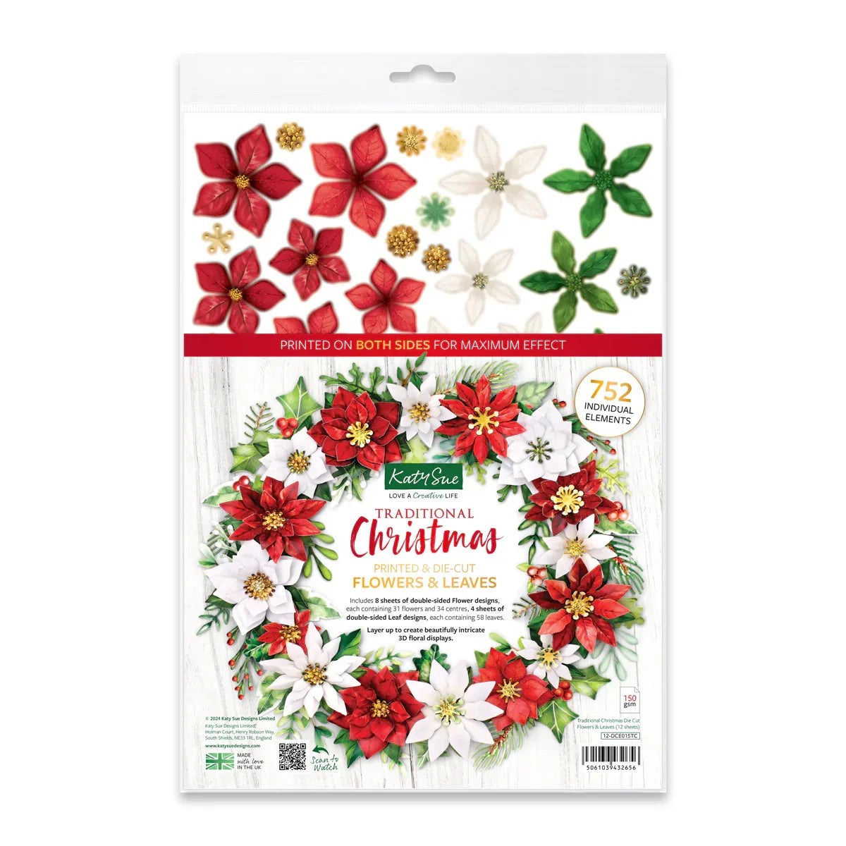 Traditional Christmas, Die Cut Flowers & Leaves, 12 sheets-1