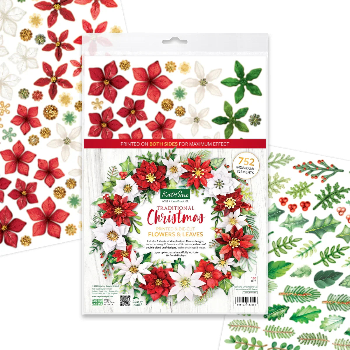 Traditional Christmas, Die Cut Flowers & Leaves, 12 sheets-2