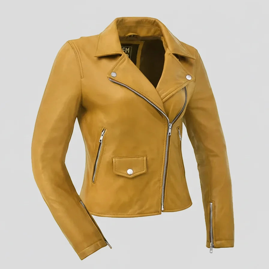 Women’s Lightweight Leather Fashion Jacket | Soft Naked Cowhide Casual Moto Style-6