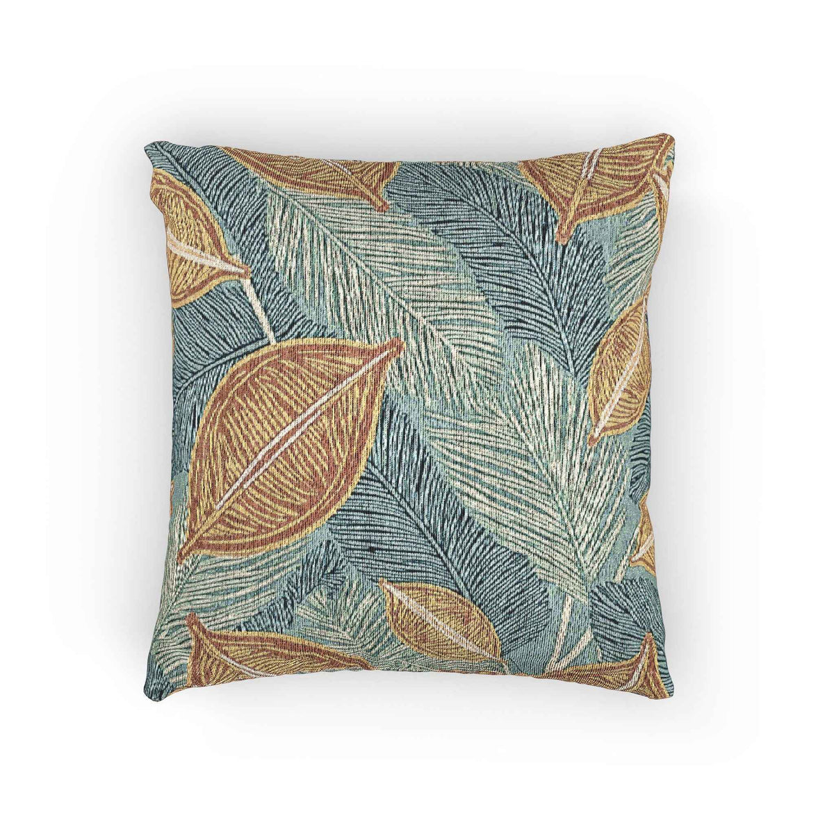 Tropical Leaf Woven Pillow | Teal Rust Boho Decorative Throw-5