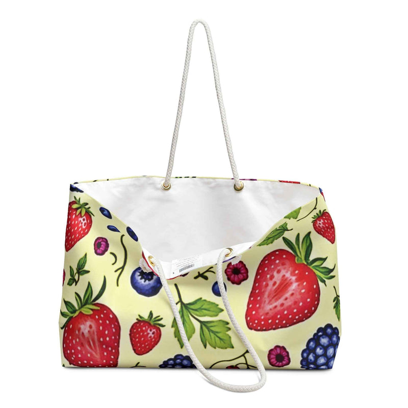 Strawberry Blueberry Print Weekender Bag | Fruit Pattern Tote | Large Tote Bag-4