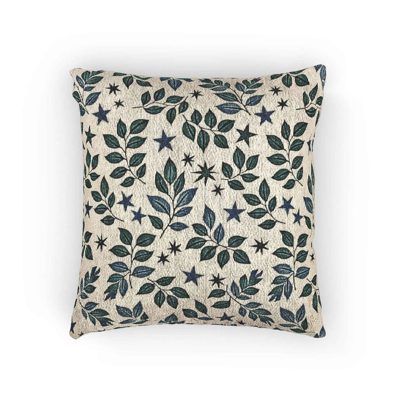 Leaf and Star Pattern Woven Pillow | Botanical Throw Cushion-1