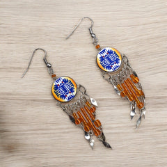 Orange and Blue Southwestern Round Shaped Dangle Earrings-2