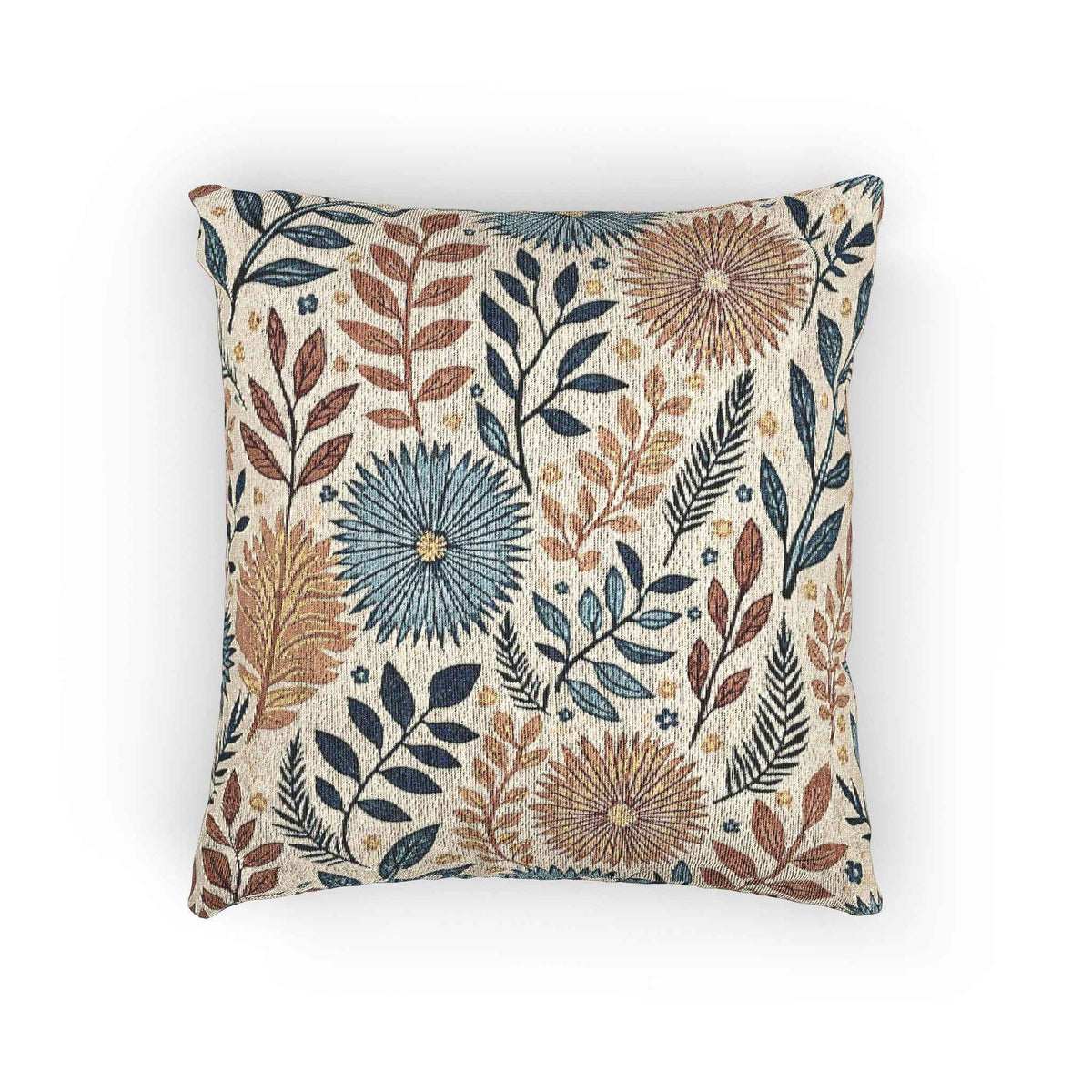 Boho Floral Woven Pillow | Textured Daisy Leaves Decorative Pillow
