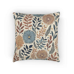 Boho Floral Woven Pillow | Textured Daisy Leaves Decorative Pillow-1