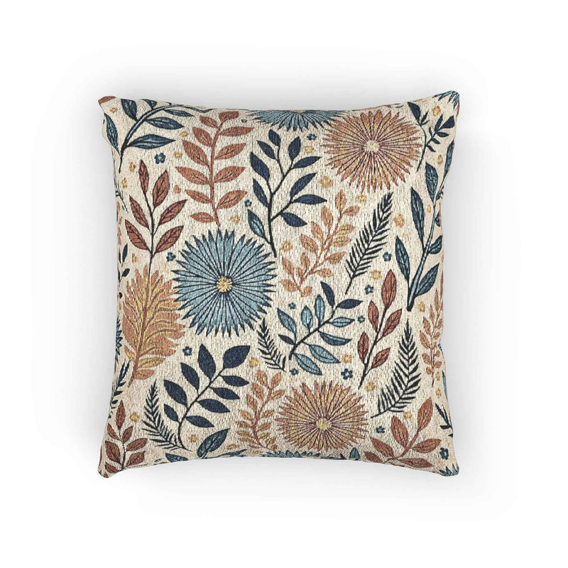 Boho Floral Woven Pillow | Textured Daisy Leaves Decorative Pillow-1