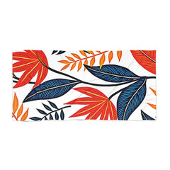 Tropical Leaves Beach Towel – Bold Red & Blue Floral Print-2