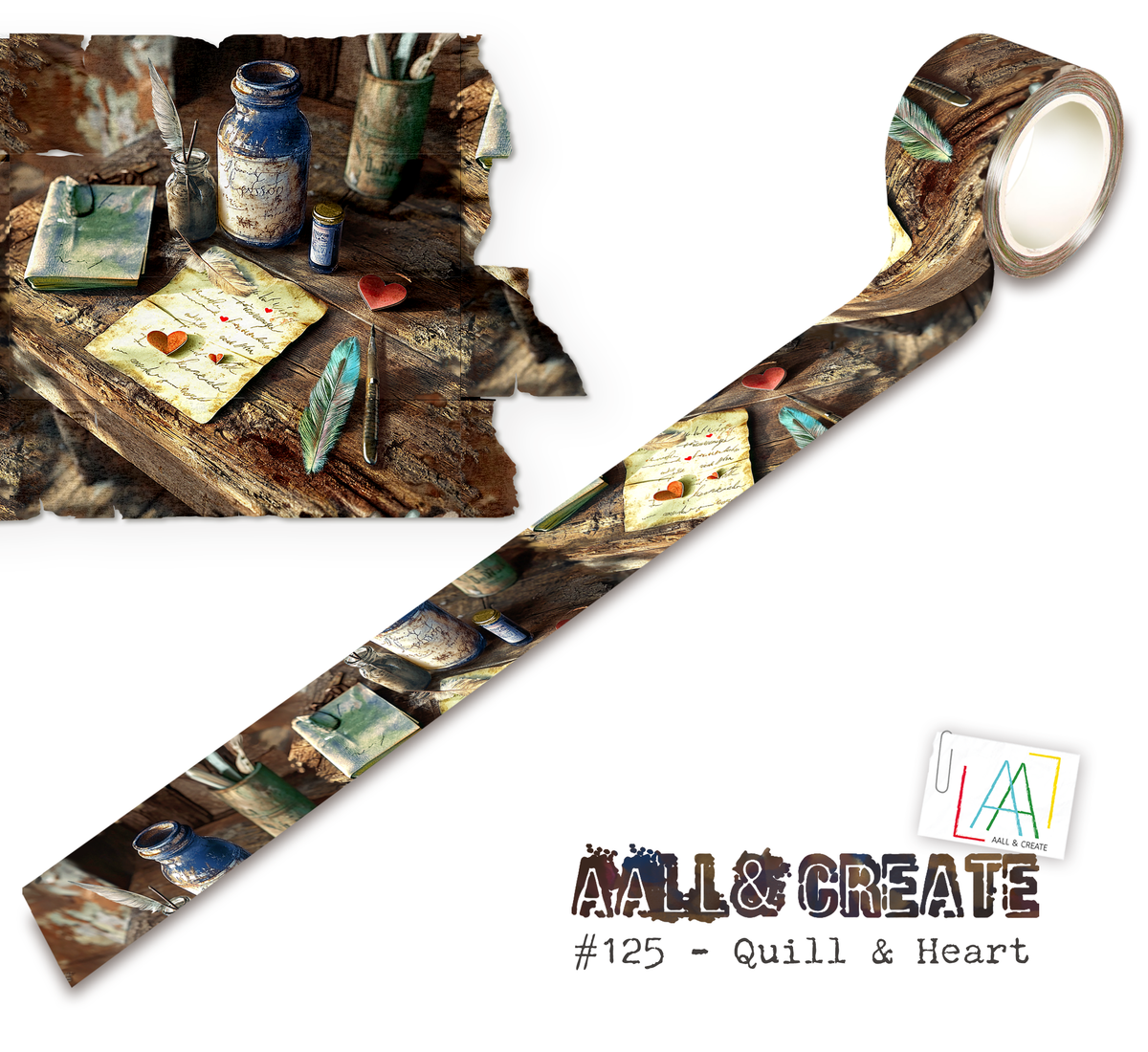 AALL and Create - Washi Tape 25mm x 10m - Quill & Heart (Layer-It-Up!)-1
