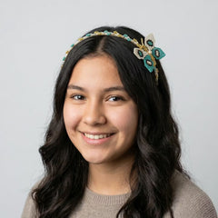 Beaded Headband with Butterfly Turquoise-2