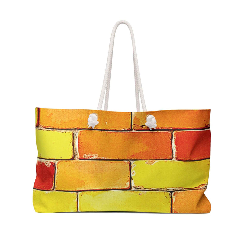 Colorful Brick Pattern Weekender Bag | Yellow Orange Green, Large Tote Bag-1