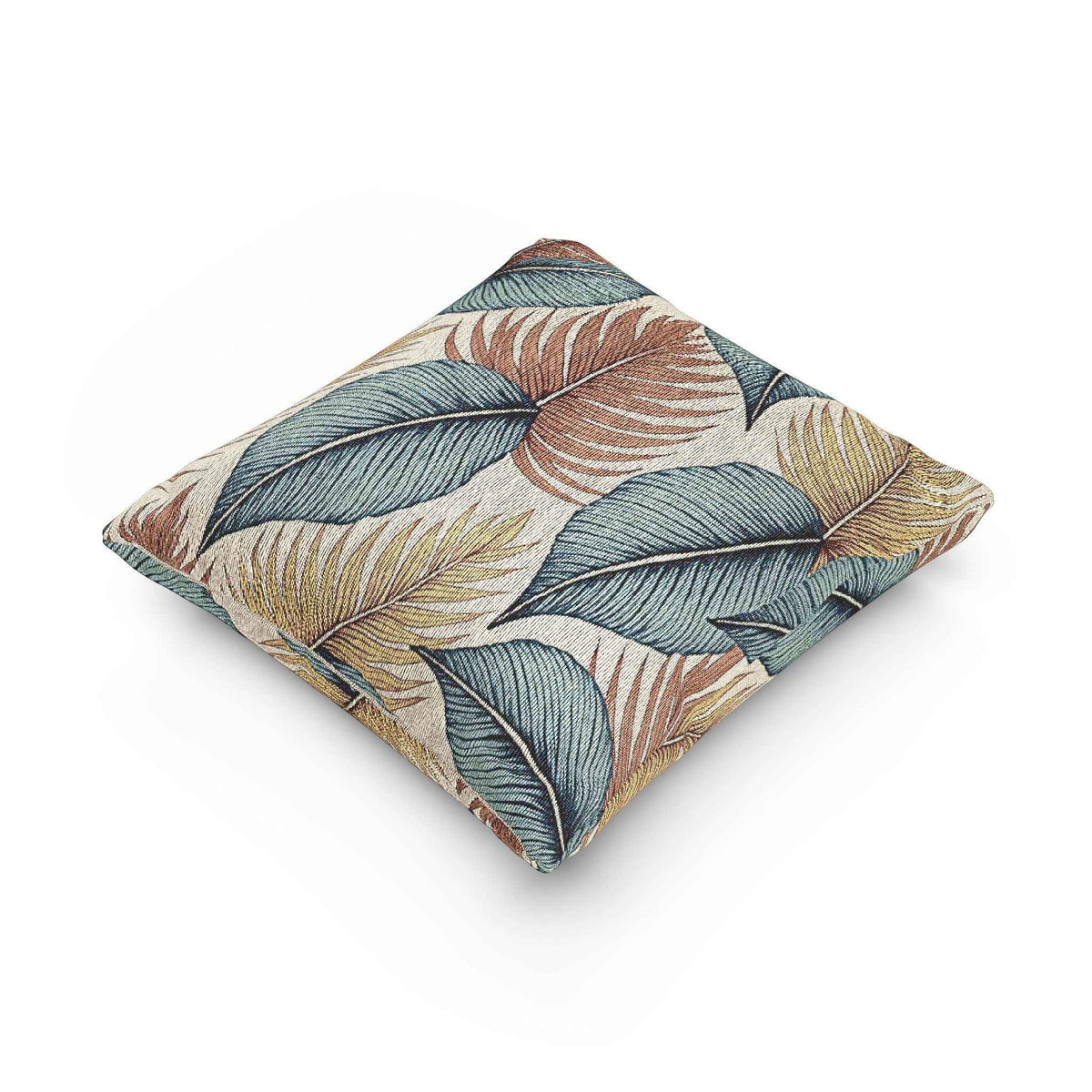 Tropical Leaf Woven Pillow | Blue Teal Rust Decorative Throw Pillow-8