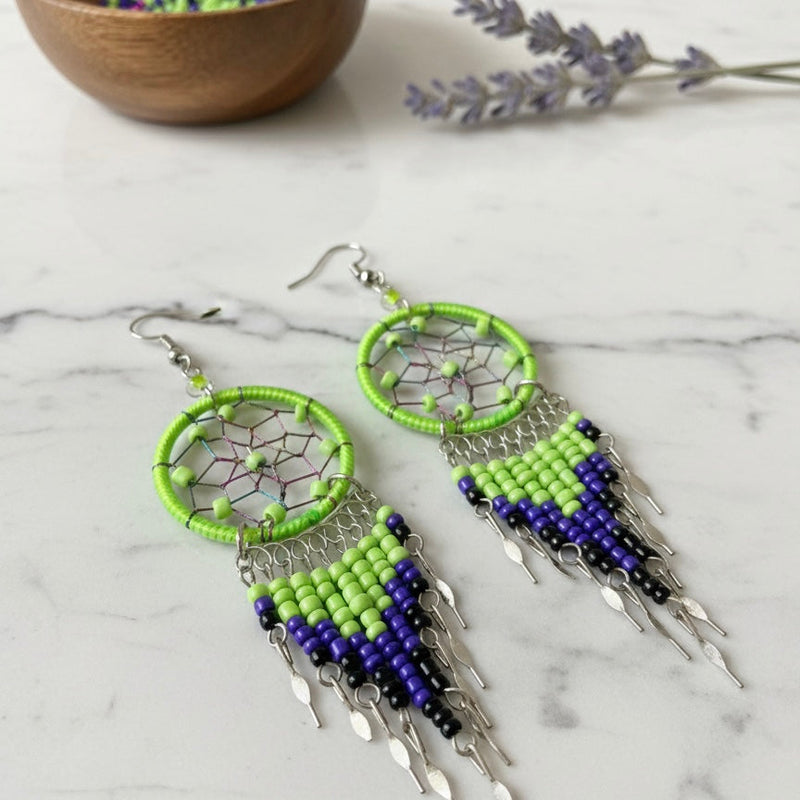 Lime green Dreamcatcher Dangles-2