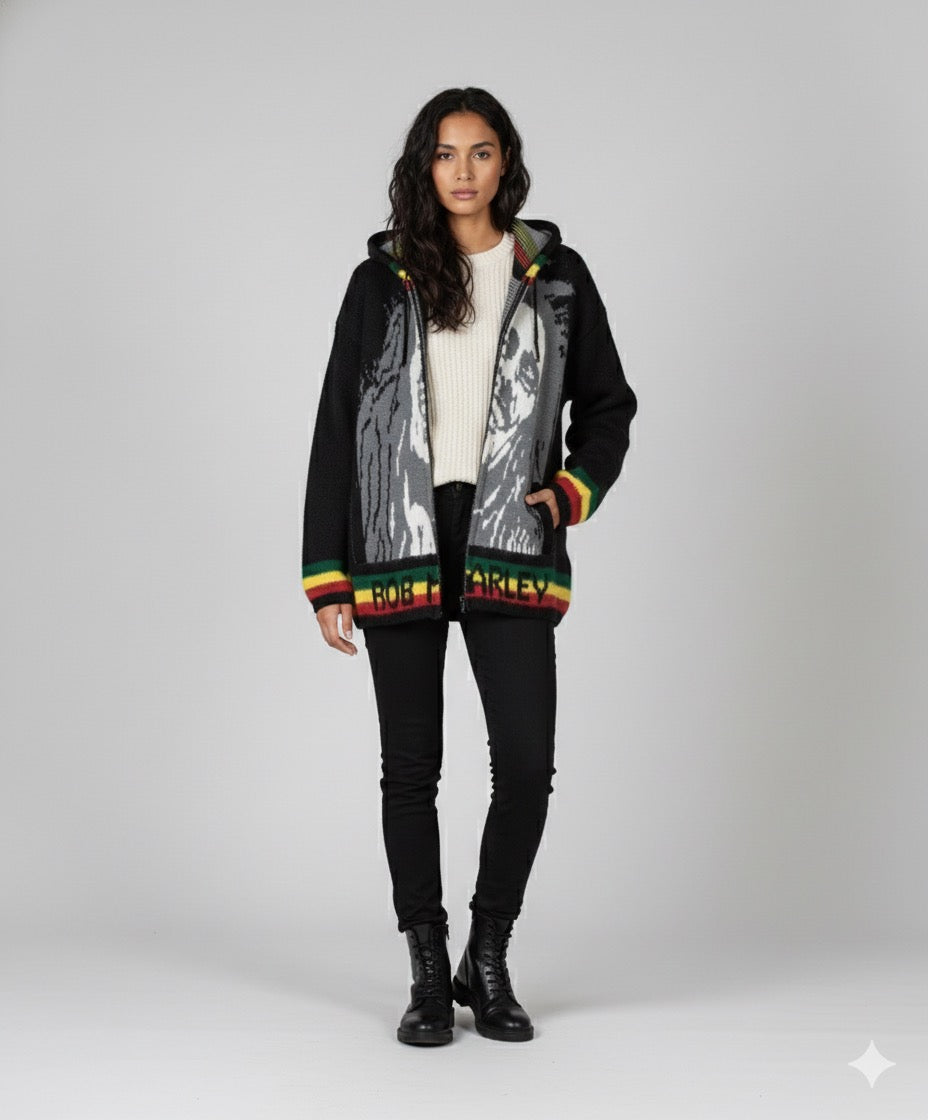 Bob Marley grey/ black Unisex Alpaca Sweater-4