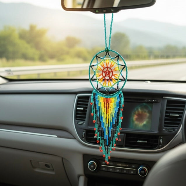 Green, yellow, red Celestial Beaded Handmade Dreamcatcher-2