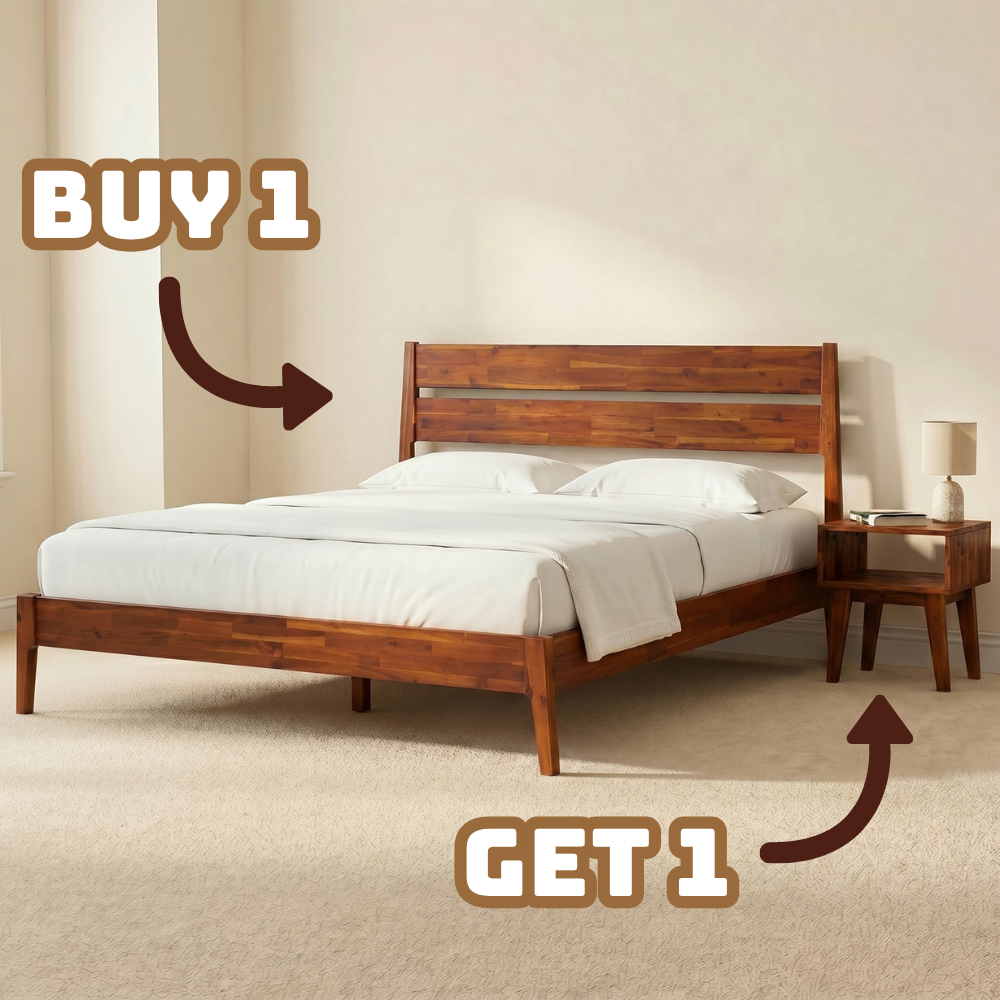 [Buy 1 Get 1] Callisto Solid Wood Bed Frame and Nightstand-11