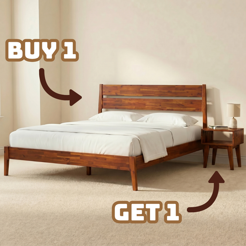 [Buy 1 Get 1] Callisto Solid Wood Bed Frame and Nightstand-11