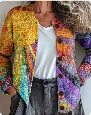 Women's Printed 3D-Effect Knitted Cardigan Coat-5