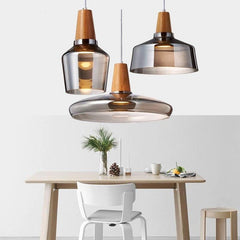 Modern Glass Pendant Light With Wood Accent-6
