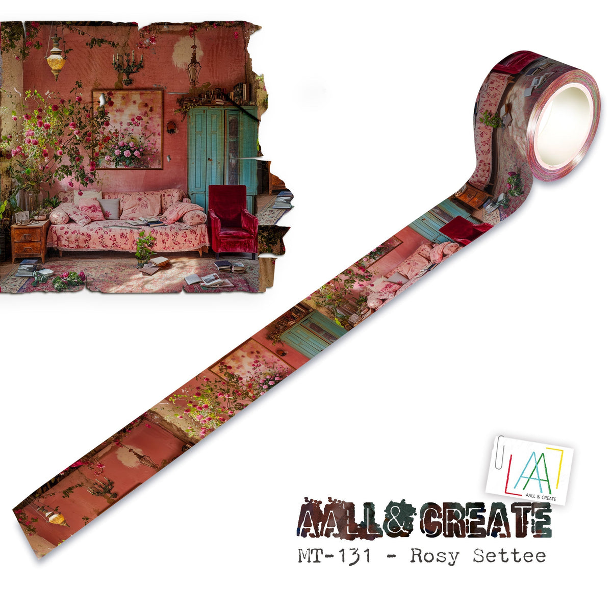 AALL and Create - Rouleau de Masking Tape 25mm x 10m - Rosy Settee (Superposable !)-1