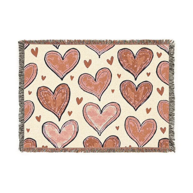 Woven Throw Blanket — Hand-Drawn Heart Pattern, Cozy Valentine’s Decor-2