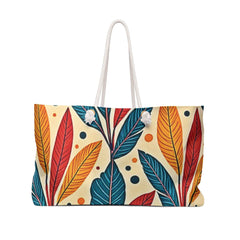 Colorful Tropical Leaves Weekender Bag | Boho Beach Large Tote bag-1