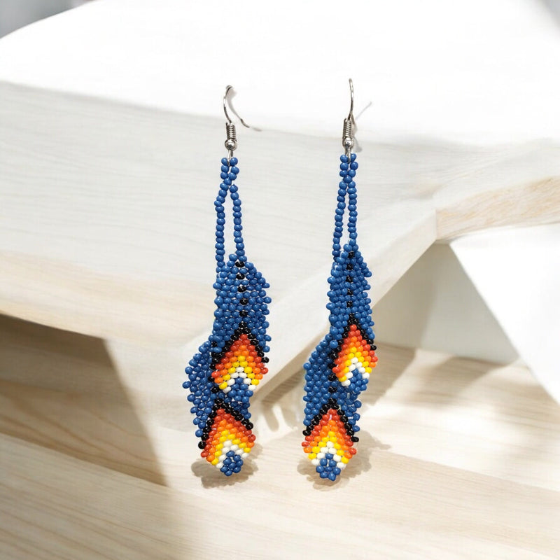 dark blue beaded Feather earrings-1