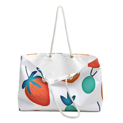 Bright Fruit Pattern Weekender Bag | Strawberries Oranges Cherries, Large Tote Bag-5