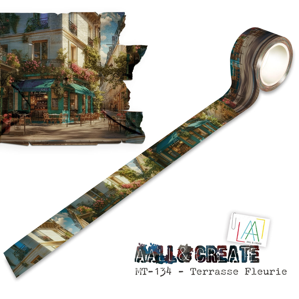 AALL and Create - Rouleau de masking tape 25 mm x 10 m - Terrasse Fleurie (Layer-It-Up !)-1