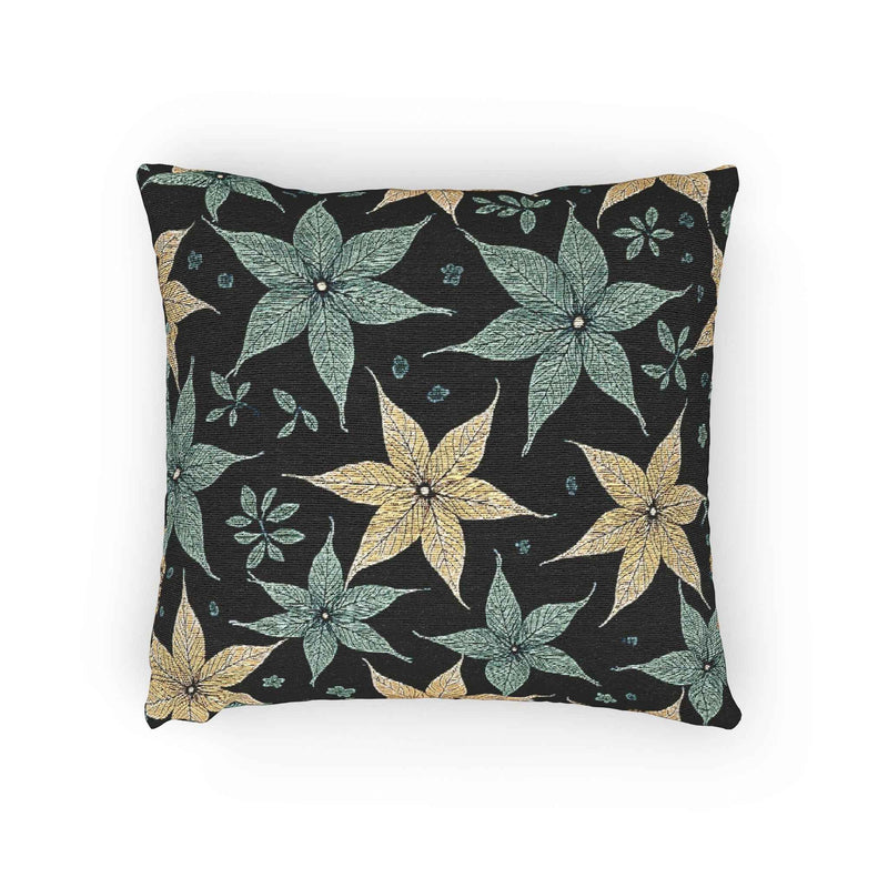 Star Floral Pattern Woven Pillow | Teal Gold Floral Throw Pillow-4