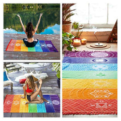 Printed Bath Towel Tassel Yoga Mat – Colorful Multi-Purpose Fitness Towel-6