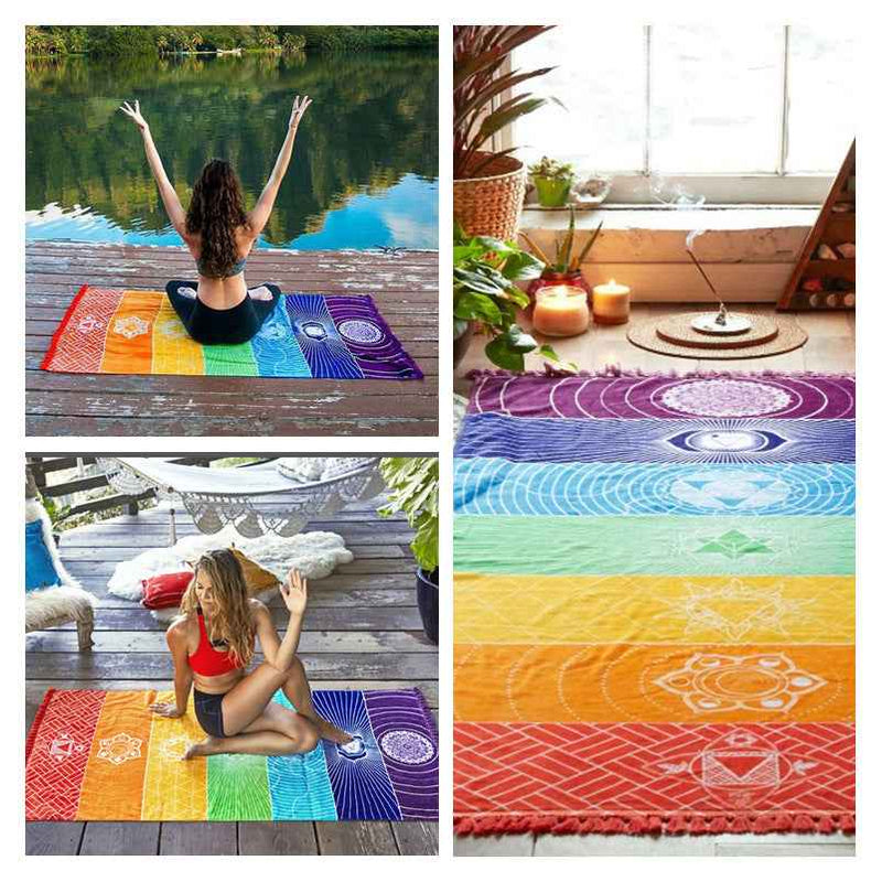 Printed Bath Towel Tassel Yoga Mat – Colorful Multi-Purpose Fitness Towel-6