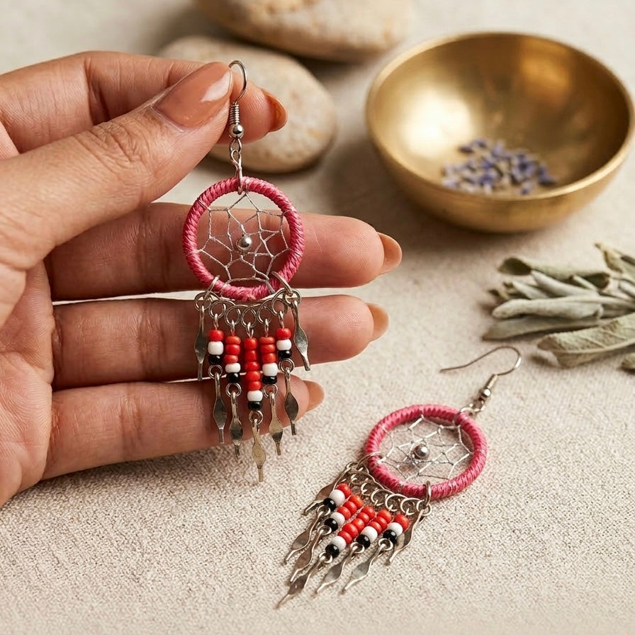 Red Dreamcatcher earrings