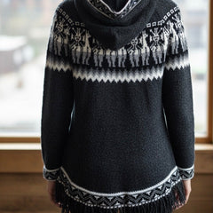 Women Cardigan Black Alpaca Sweater-4